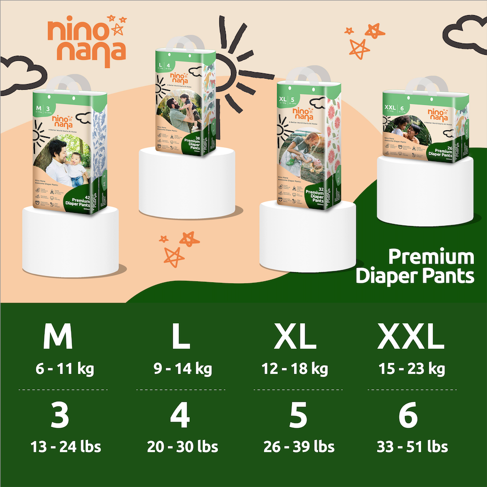 [M PANTS: 6-11 kg] FREE Nino Nana Diaper Travel Pack Per Order