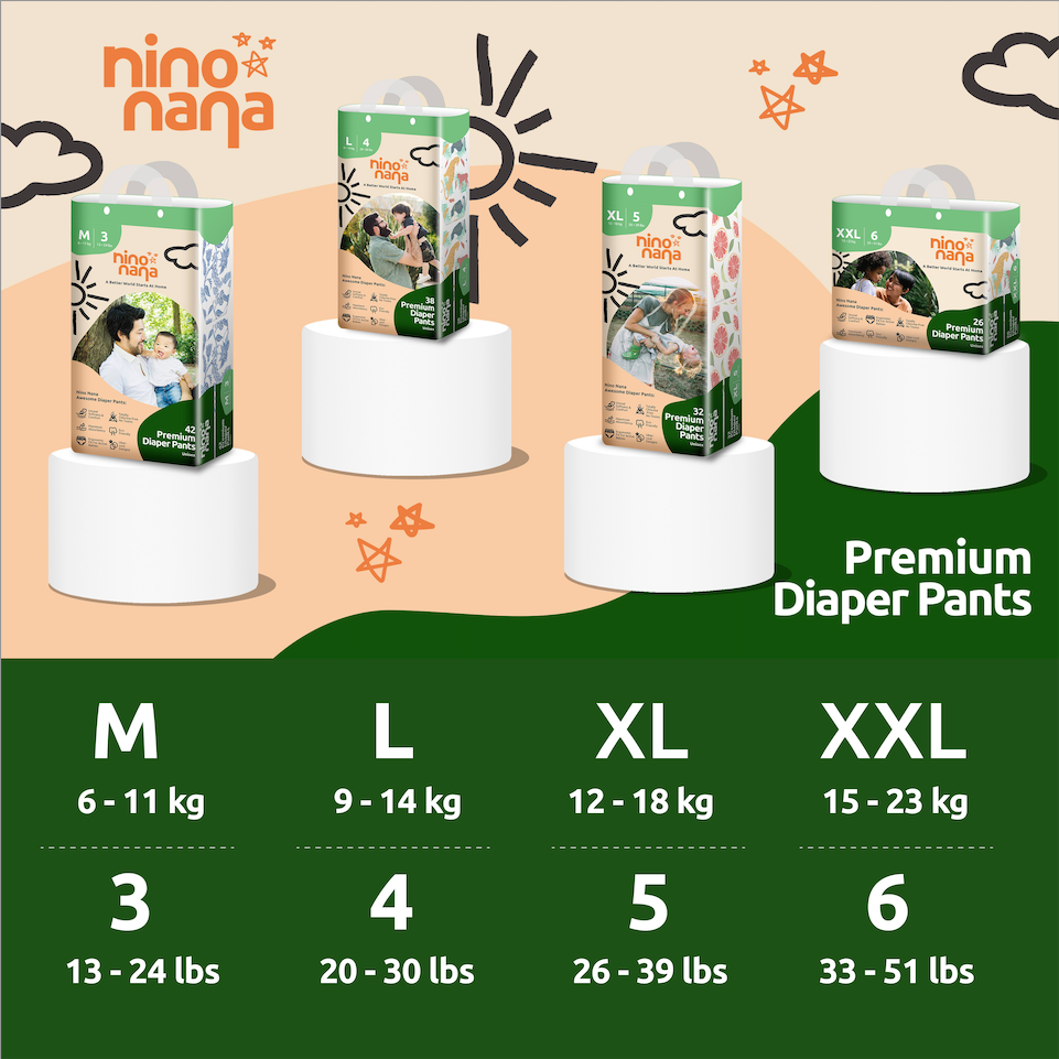 [L PANTS: 9-14 kg] FREE Nino Nana Diaper Travel Pack
